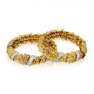 David Webb Gold and Diamond Convertible Bracelets/Necklace