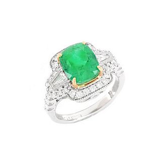 GIA Certified and Rodrigo Giraldo Certified Colombian Emerald, Diamond and 18 Karat White Gold Ring