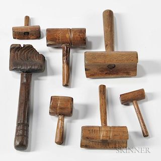 Seven Various Wooden Mallets