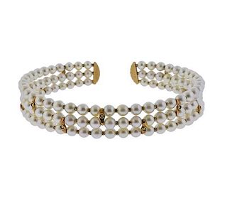 18k Gold Pearl Diamond Collar Necklace