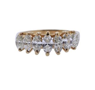 14k Gold Marquise Diamond 7 Stone Ring
