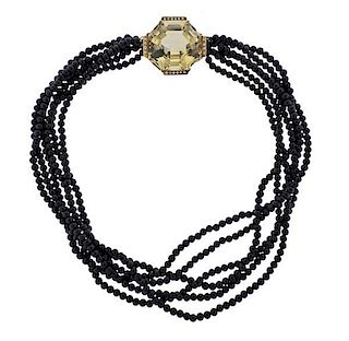 18k Gold Onyx Citrine Diamond Necklace