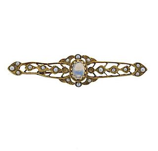 14k Gold Pearl Opal Brooch Pin