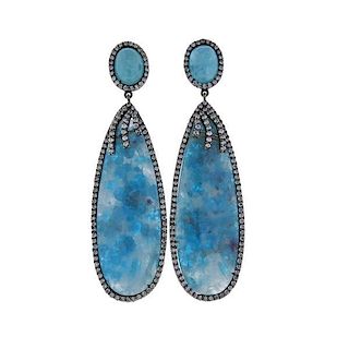 18k Gold Diamond Blue Gemstone Earrings