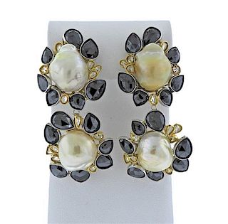 18k Gold Pearl Diamond Large Earrings