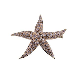 18k Gold Pink Diamond Starfish Brooch Pendant