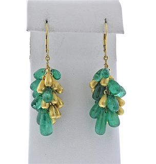 18k Gold Emerald Drop Earrings