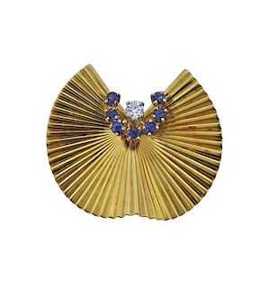 Retro Tiffany &amp; Co 18k Gold Diamond Sapphire Brooch
