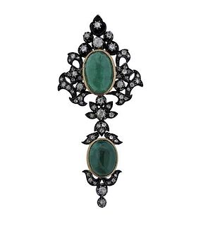 Silver Diamond Emerald Pendant