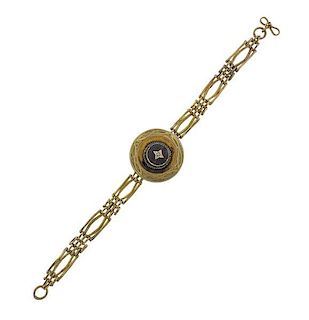 Antique Victorian 10K Gold Tourmalin Pearl Toggle Bracelet