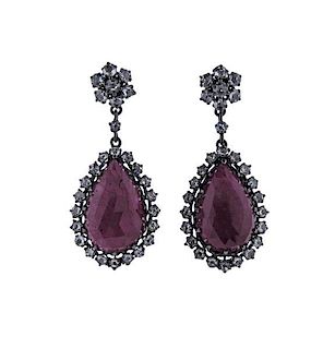 18k Gold Ruby Diamond Drop Earrings