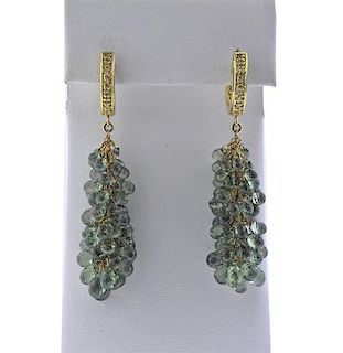 18K Gold Diamond Green Sapphire Briolette Earrings