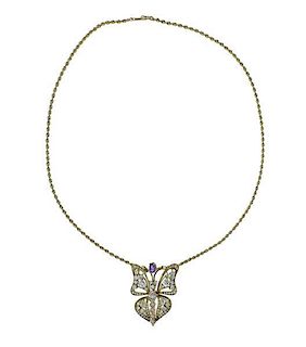 14k 18k Gold Diamond Butterfly Pendant Necklace