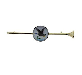 14k Gold Reverse Painting Duck Brooch Pin