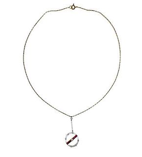 Art Deco Gold Platinum Ruby Pearl Necklace