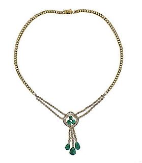 18k Gold Diamond Emerald Pendant Necklace