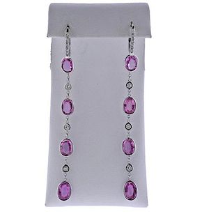 18k Gold Pink Sapphire Diamond Long Earrings