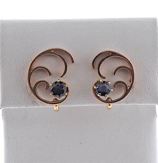 Retro 14k Gold Sapphire Earrings