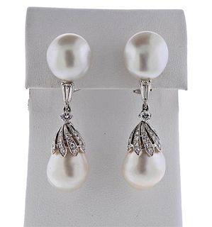 Platinum Diamond Pearl Drop Earrings
