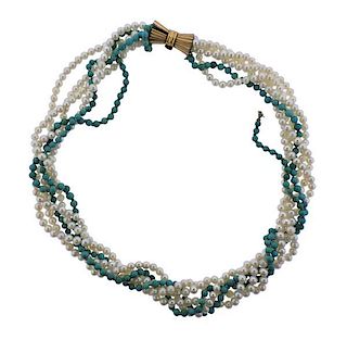 14k Gold Turquoise Pearl Necklace
