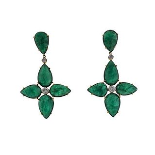 18k Gold Diamond Emerald Earrings