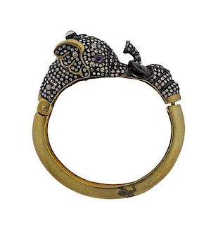 18k Gold Silver Diamond Sapphire Elephant Bracelet