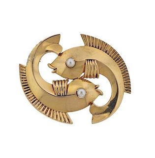Mauboussin 18k Gold Pearl Pisces Zodiac Brooch