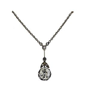 Antique Continental Old Mine Diamond 18k Gold Necklace