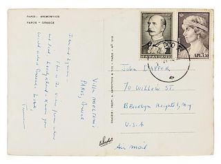 * CAPOTE, Truman. Autographed letter signed ("Truman") to John [Drapper] and Lyman, Villa Meltemi, Patros Greece, n.d. [ca 19