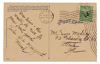 * MITCHELL, Margaret. Autographed note signed ("John and Margaret Marsh"), to her nephew Sims Maddox, Athens, GA, 20 February