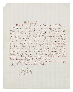 * SARTRE, Jean-Paul. Autographed letter signed ("J.P. Sartre"), in French, to Gerald [probably his translator, Gerald Hopkins