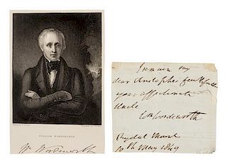* WORDSWORTH, William (1770-1850). Cut autograph signature ("Wm Wordsworth") with closing sentiment, from a letter to his nep