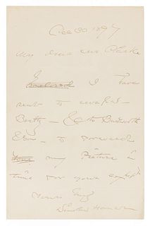* HOMER, Winslow (1836-1910). Autograph letter signed ("Winslow Homer"), to Thomas B. Clarke. N.p., 30 December 1897.