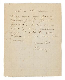 * RENOIR, Pierre Auguste (1841-1919). Autograph note signed ("Renoir"), to "my dear friend." N.p., n.d.
