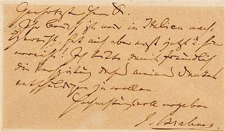 * BRAHMS, Johannes (1833-1897). Autograph letter signed ("J. Brahms"), to Dr. Hartmann of the Musikhaus Gesellschaft. Frankfu