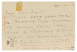 * PORTER, Cole (1891-1964). Autograph letter signed ("C.P."), to Mrs. Smith, [Lisbon], 20 April 1955.