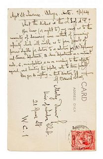 * SHAW, George Bernard (1856-1950). Autograph letter signed ("G. Bernard Shaw"), to Morley Dainow Jr. St. Lawrence, 6 Septemb
