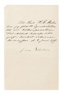 * SEBELIUS, Jean (1865-1957). Autograph note signed ("Jean Sebelius"). Helsinki, 4 June 1907.