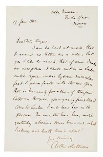 * SULLIVAN, Arthur, Sir (1842-1900). Autograph letter signed ("Arthur Sullivan"), to Mr. Keynes, Monaco. 17 January 1892.