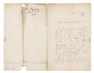* WAGNER, Richard (1813-1883). Autograph letter signed ("Richard Wagner"), in French, to Mr. Anderson. Zurich, 12 December 18