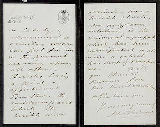 * EDWARD VII, King of England. Autographed letter signed ("Albert Edward"), as Prince of Wales, to Mrs. Hope, Sandringham, No