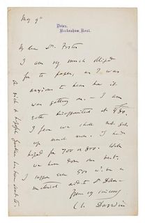 * DARWIN, Charles (1809-1882). Autograph letter signed ("Ch. Darwin"), to Dr. [Michael] Foster. Kent, England, 9 May [1874].