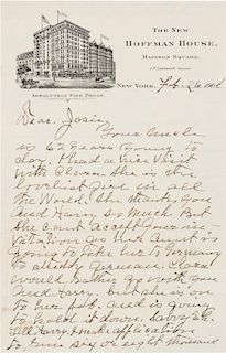 * CODY, William F. (1846-1917). Autograph letter signed ("Uncle Will Cody"), to his niece Josie. New York, 26 February 1908.