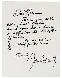 * STEWART, James (1908-1997). Autograph letter signed ("James Stewart"), to Rich. N.p., n.d.