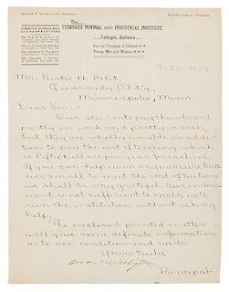 * WASHINGTON, Booker T. Autographed letter signed ("Booker T. Washington"), to Mr. Curtis H. Petit, Tuskegee, Alabama, 23 Sep