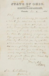 * CHASE, Salmon P. Autographed letter signed ("S.P. Chase"), as Governor of Ohio, to Hon. R.P. Ranney, Columbus, Ohio, 17 Nov
