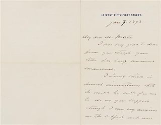 * CLEVELAND, Grover. Autographed letter signed ("Grover Cleveland"), as former President and President Elect, to Sidney Webst
