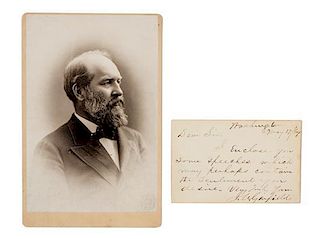 * GARFIELD, James A. Autographed letter signed ("J.A. Garfield"), as Congressman, to an unnamed recipient, Washington, D.C., 