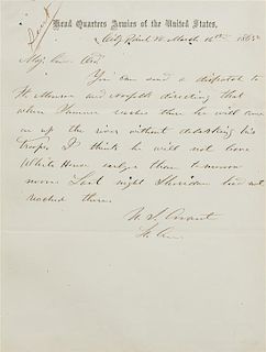* GRANT, Ulysses S. (1822-1885). Autographed letter signed ("U.S. Grant Lt. Gen."), to Edward Otho Cresap Ord, 16 March 1865.