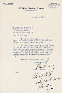 * KENNEDY, John Fitzgerald. TLS ("John Kennedy") with inscribed postscript, to Mr. Alton H. Hathaway, Jr., Washington, D.C., 